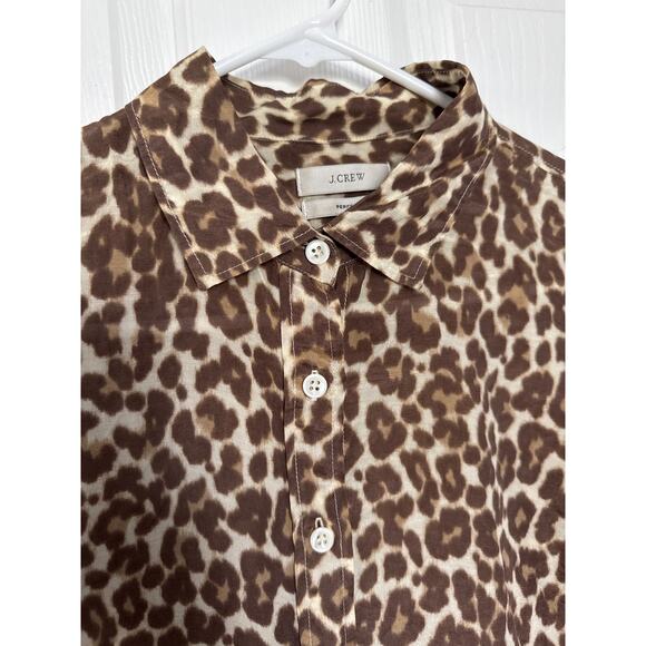 J. Crew prefect cheetah print silk cotton mix button down shirt brown 2 - Picture 6 of 15